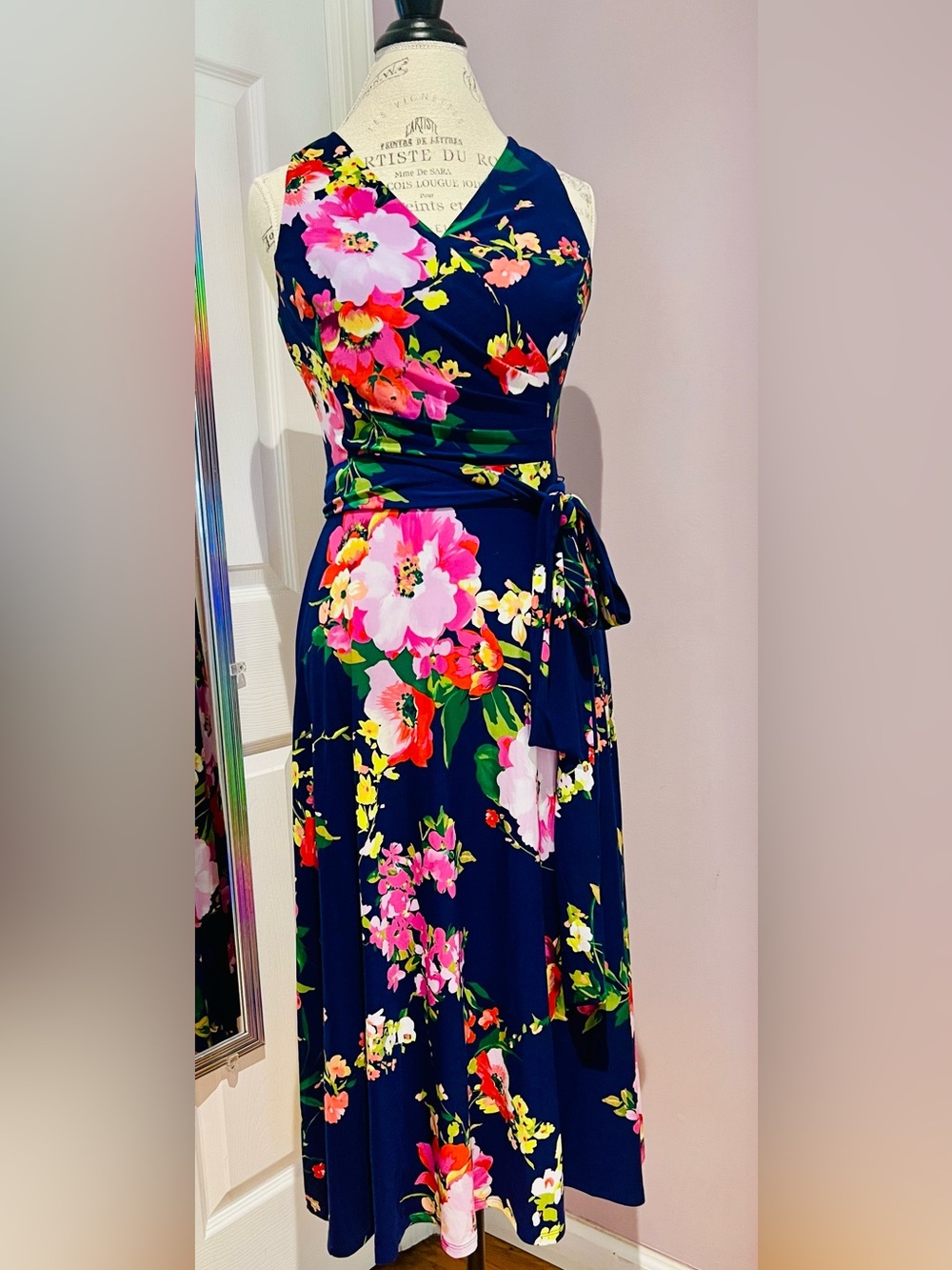 Ralph Lauren Women's Navy Floral Wrap Dress - Pink & Green Bloom